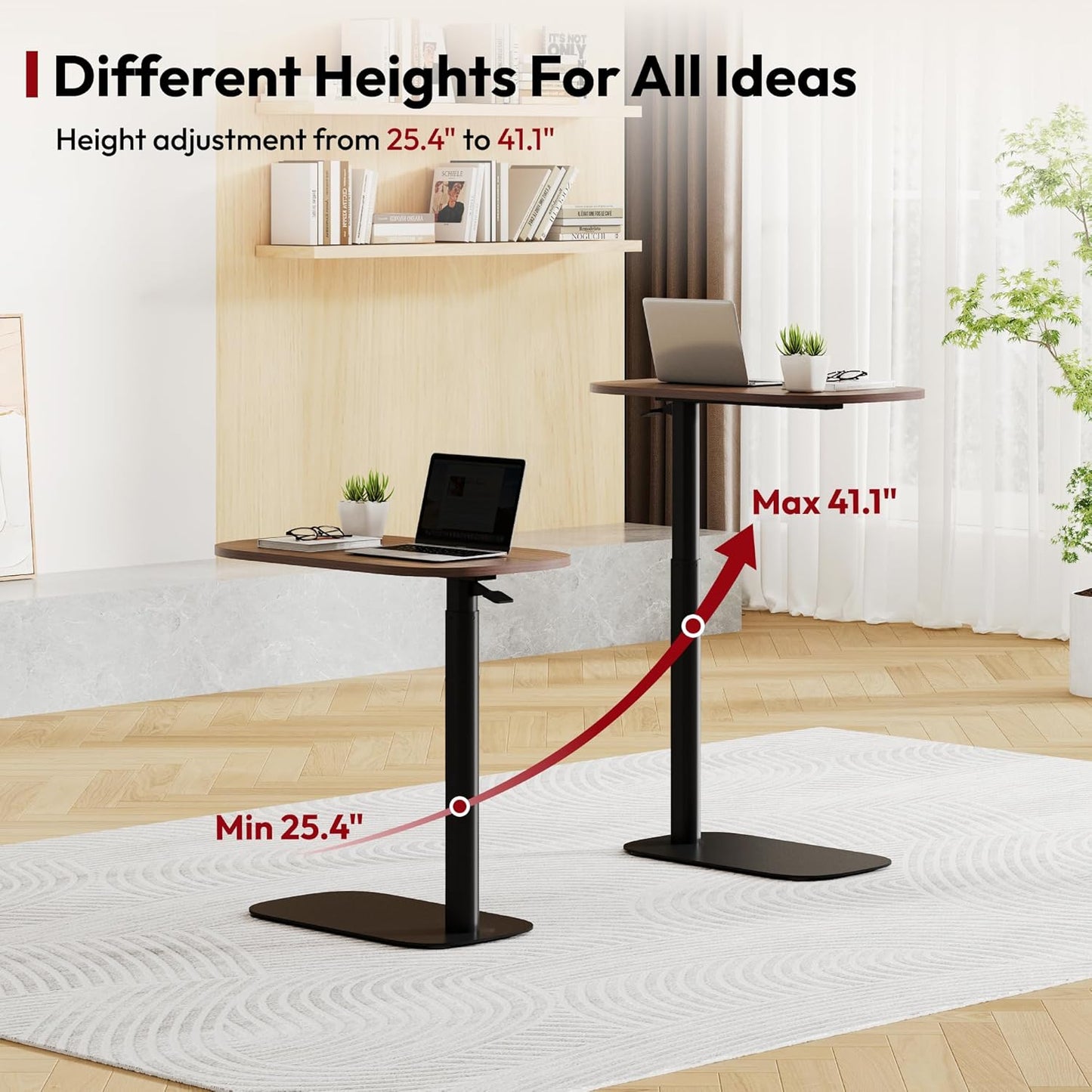 SANODESK Adjustable Overbed Bedside Table Pneumatic Adjustable Height Laptop Computer Standing Desk Cart with Tray, Hospital and Home Use(23.6" W x 13.8" D, Walnut)