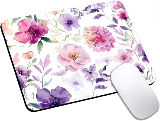 Mouse Pad, Cute Purple Watercolor Flowers Mouse Pads for Desk, 9.5" x 7.9" Non-Slip Rubber Base Computer Mousepad with Women, Portable Square Design for Wireless Mouse and Pad Laptop Office & Travel