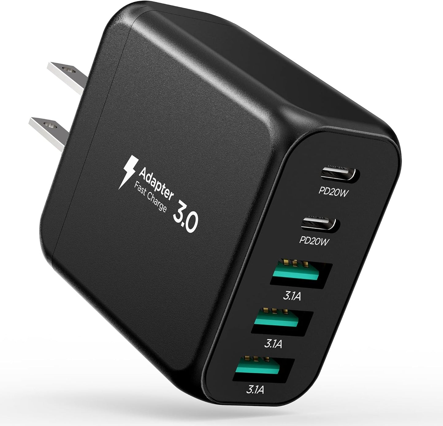 USB C Charger Block, Type C Charger Fast Charging,Total 50W 5-Port USB Wall Charger Multiport Type C Charging Block Cube for iPhone 16 15 14 13 12 11 Pro Max XS, iPad, Samsung & More-Black