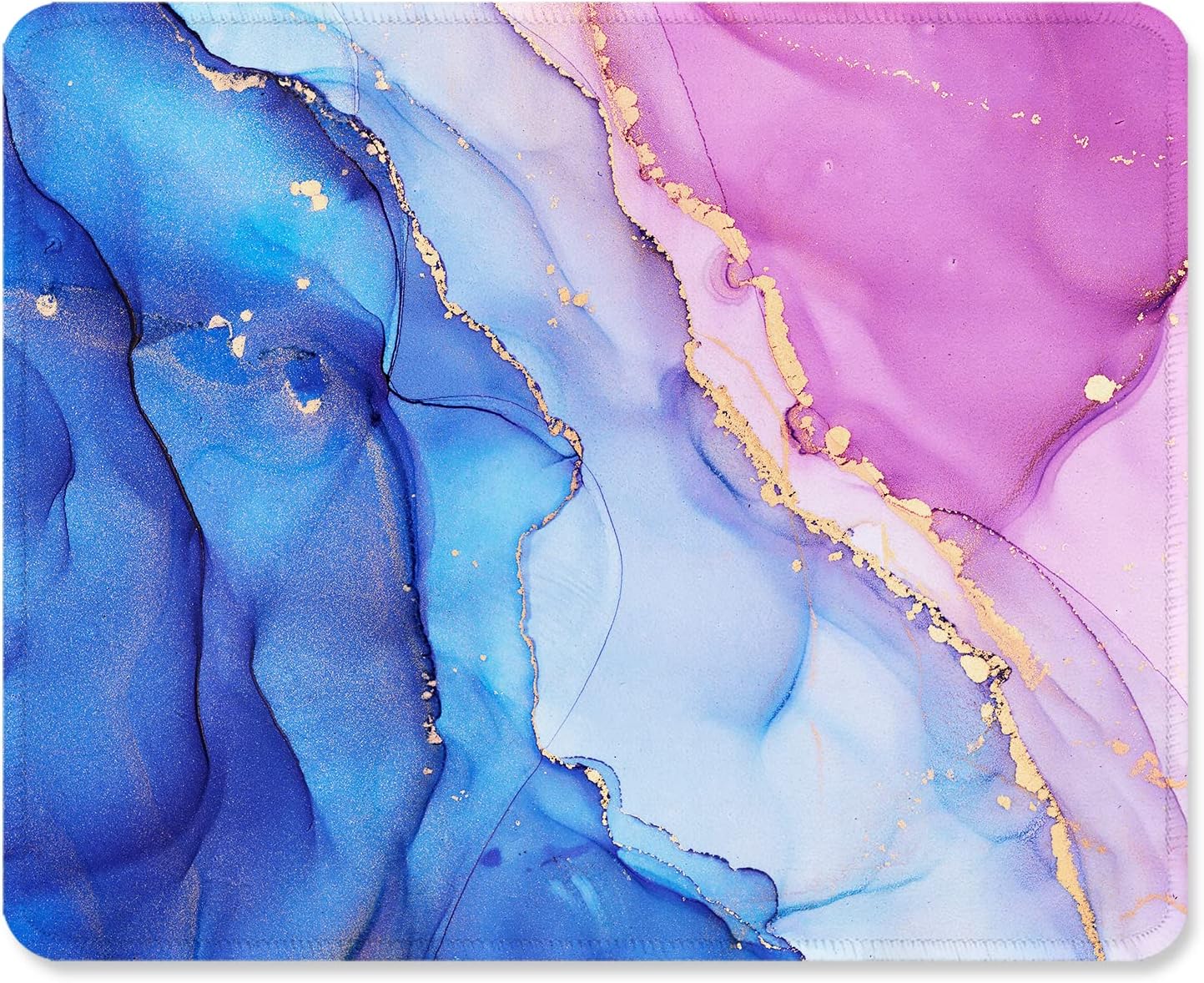 ITNRSIIET Mouse Pad with Stitched Edge Premium Textured Smooth Precise Operation Waterproof Washable Non-Slip Rubber Base Desktop Protection Mat, 10.2×8.3×0.12 inches, Blue Purple Marble Art