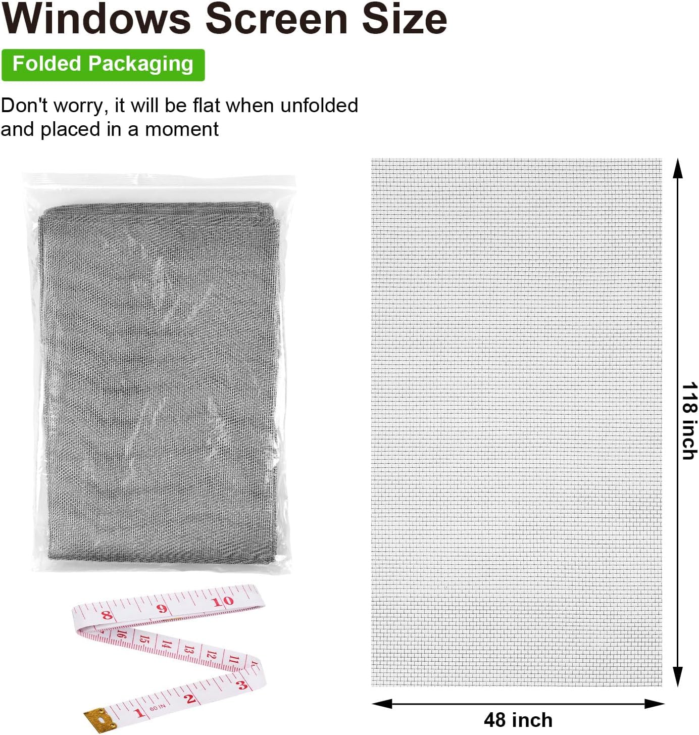 Replacement Window Screens, 48X118 Inch Durable Window Screen Mesh for Patio Porch Door Windows, DIY Adjustable Fiberglass Screen Repair Kit Sliding Net Roll Pet, Grey by Ouskr