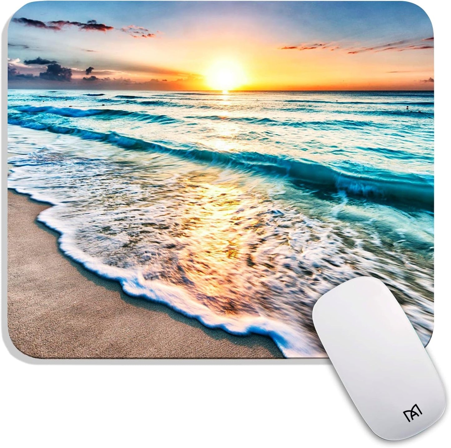 Square Mouse Pad Beach Sunset, Personalized Premium-Textured Custom Mouse Mat Design, Washable Mousepad Cloth, Non-Slip Rubber Base Computer Mouse Pads for Wireless Mouse
