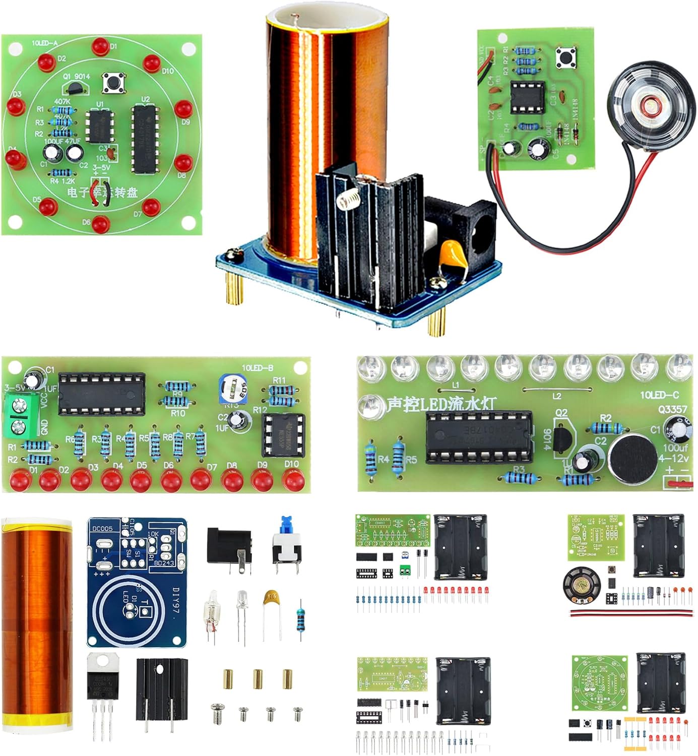 Soldering Practice Kit 5 DIY Electronics Projects Soldering Kit DIY Tesla Coil Simple Welding Skills Plug-in Circuit Kit Learn Soldering Kit for Beginners (5-Kits-TSL)