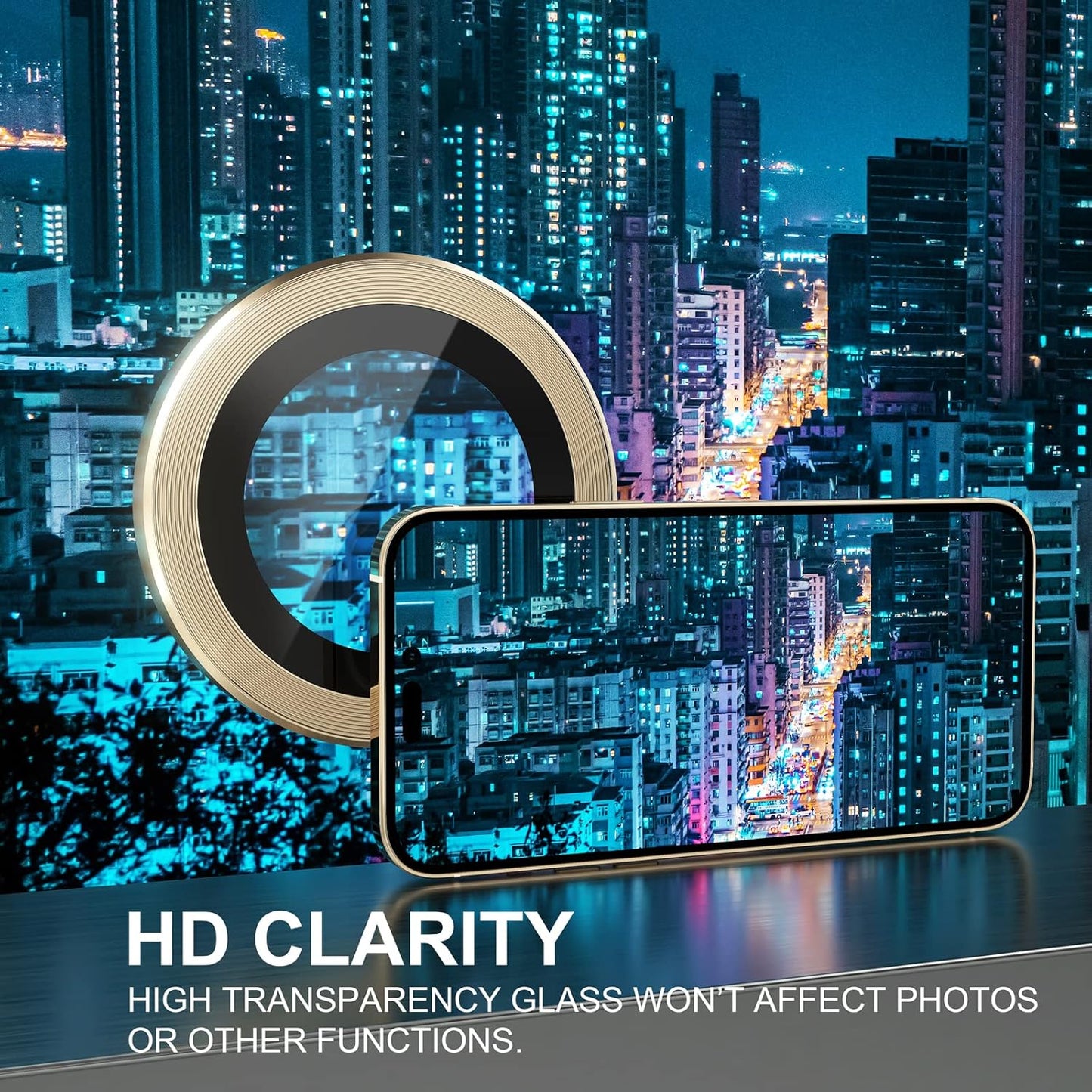 Choiche [3+1 for iPhone 14 Pro/iPhone 14 Pro Max Camera Lens Protector, 9H Tempered Glass Camera Cover Screen Protector Metal Ring Decoration Accessories (Gold)