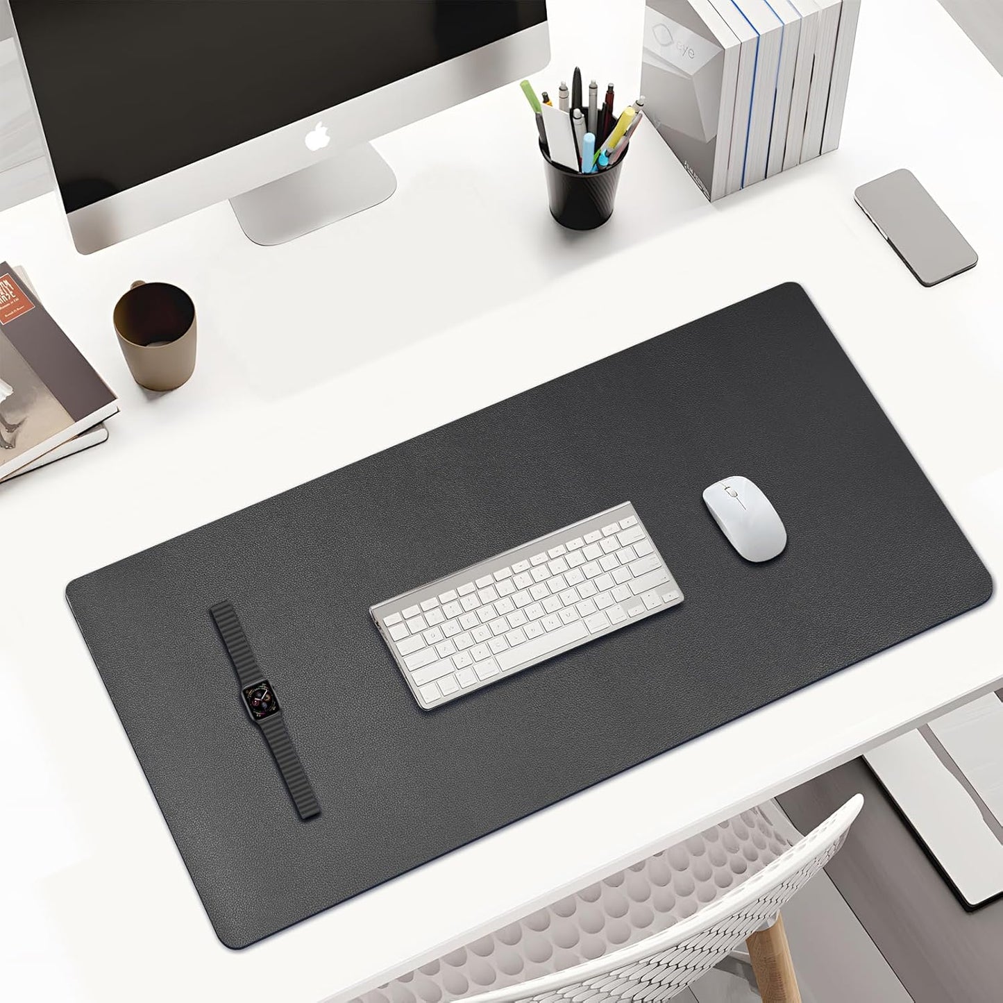 KINGFOM Desk Pad Office Desktop Protecter, PU Leather Desk Mat Blotters Organizer with Comfortable Writing Surface (31.4" x 15.7", Black)