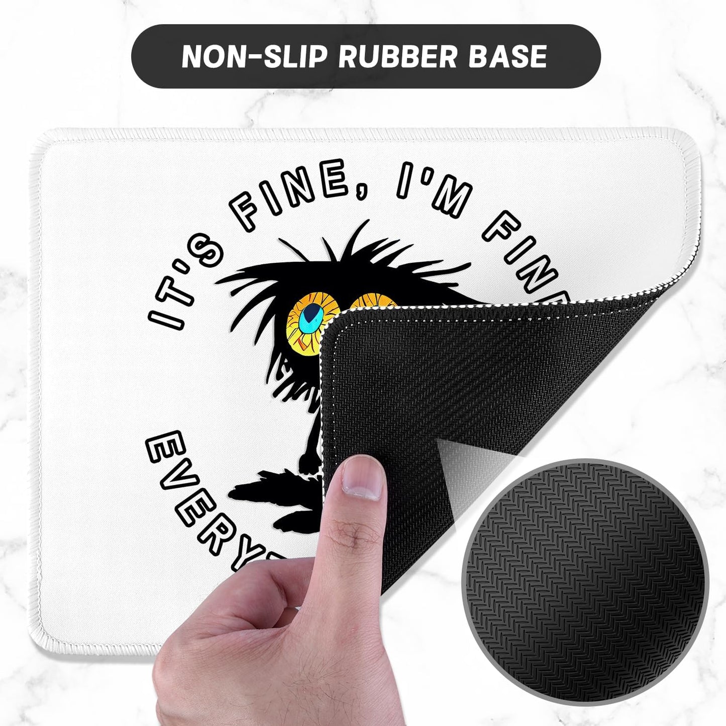 ITNRSIIET Mouse Pad with Stitched Edge Premium Textured Smooth Precise Operation Waterproof Washable Non-Slip Rubber Base Desktop Protection Mat, 10.2×8.3×0.12 inches, Funny Black Cat