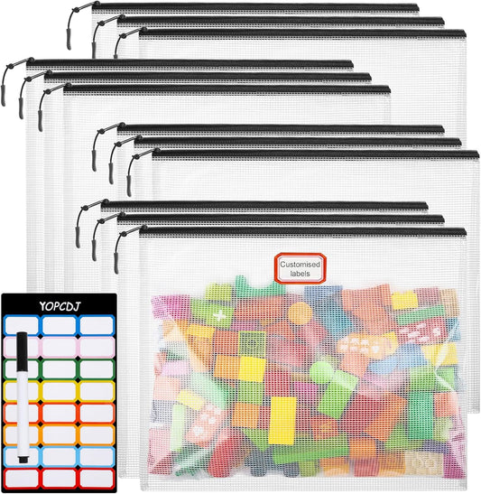 12pcs Mesh Zipper Pouch Bags, A4 Puzzle Bag for Organizing Storage Bag, File Bags for Office, Board Games and Home Supplies