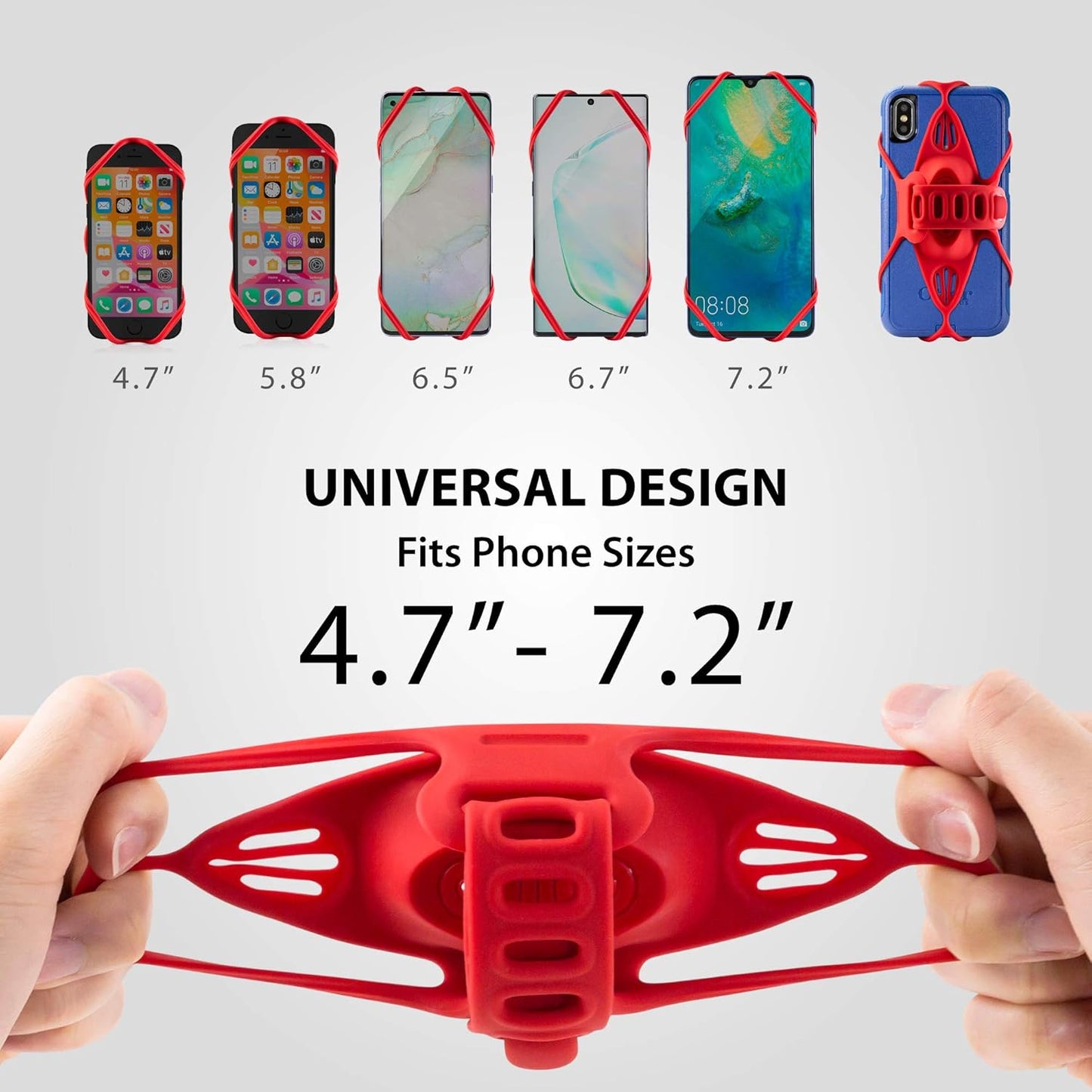 BONE】 Bike Tie Pro 4 Bike Phone Mount Bicycle Phone Holder for Stem Mounting 4.7"-7.2" Cell Phones, Ultra Light Phone Mount for Bike Motorcycle, Designed for Road Touring Bicycle Accessories - Red