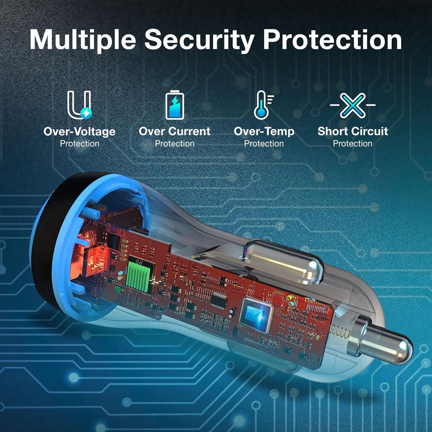 MOCA 51W QC 3.0 Fast Charging W/ 2pcs 3.3ft A-P/C-P Cable Car Charger for iPhone 16/15/14 Pro Max/Plus/16e, iPad, Samsung Galaxy S25/S24/S23 Ultra, Pixel, Android, PD/QC Car Phone Adapter Accessories