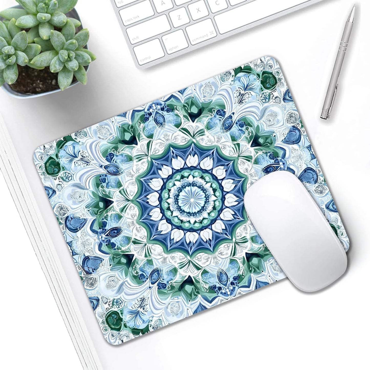 Mouse Pad, Cute Aesthetics Mandala Pattern Mouse Pads for Desk, 9.5" x 7.9" Non-Slip Rubber Base Computer Mousepad with Women, Portable Square Design for Wireless Mouse and Pad Laptop Office & Travel
