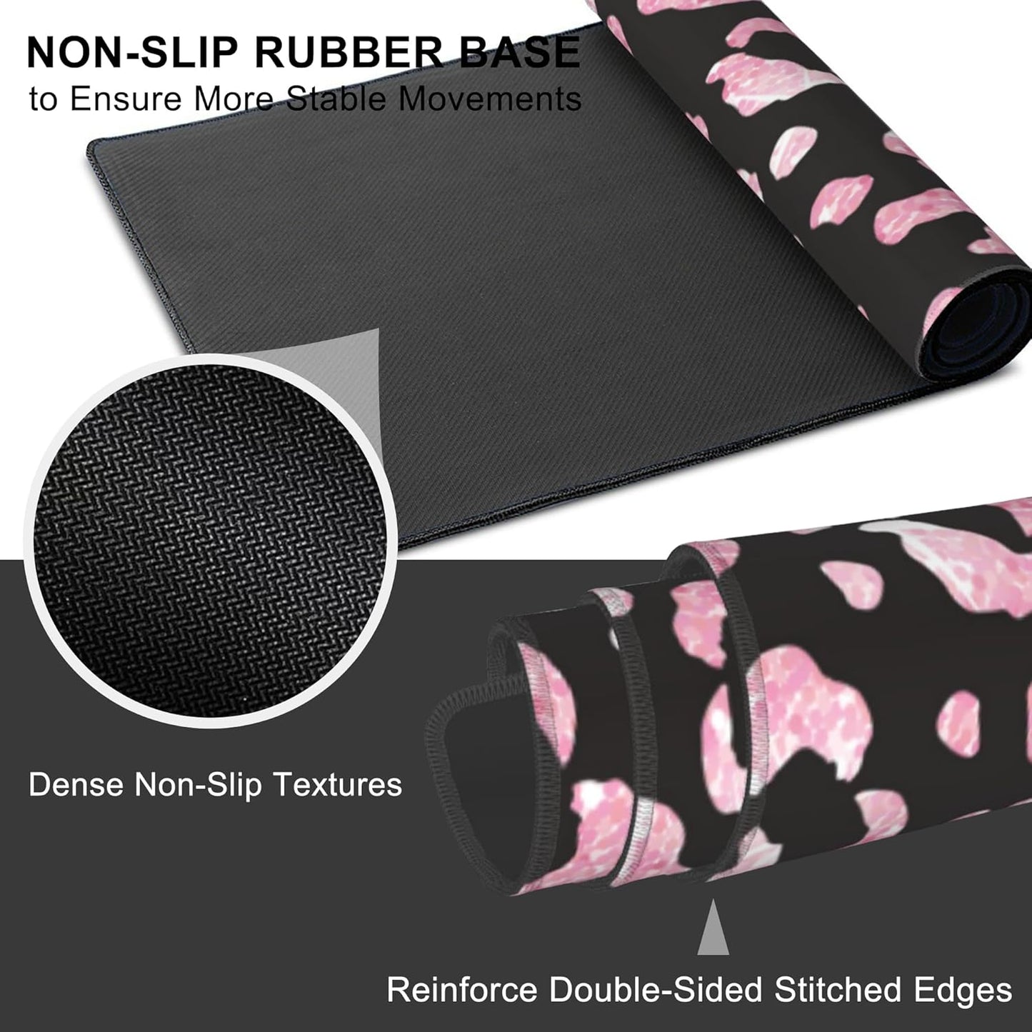 Mouse Pad, Large Rose Pink Leopard Printings Desk Mat, Extended Non-Slip Gaming Keyboard Mousepad Desk Pad, Thick Stitched Edges Waterproof Mouse Mat 31.5"x15.7" (Glittery Leopard Prints)