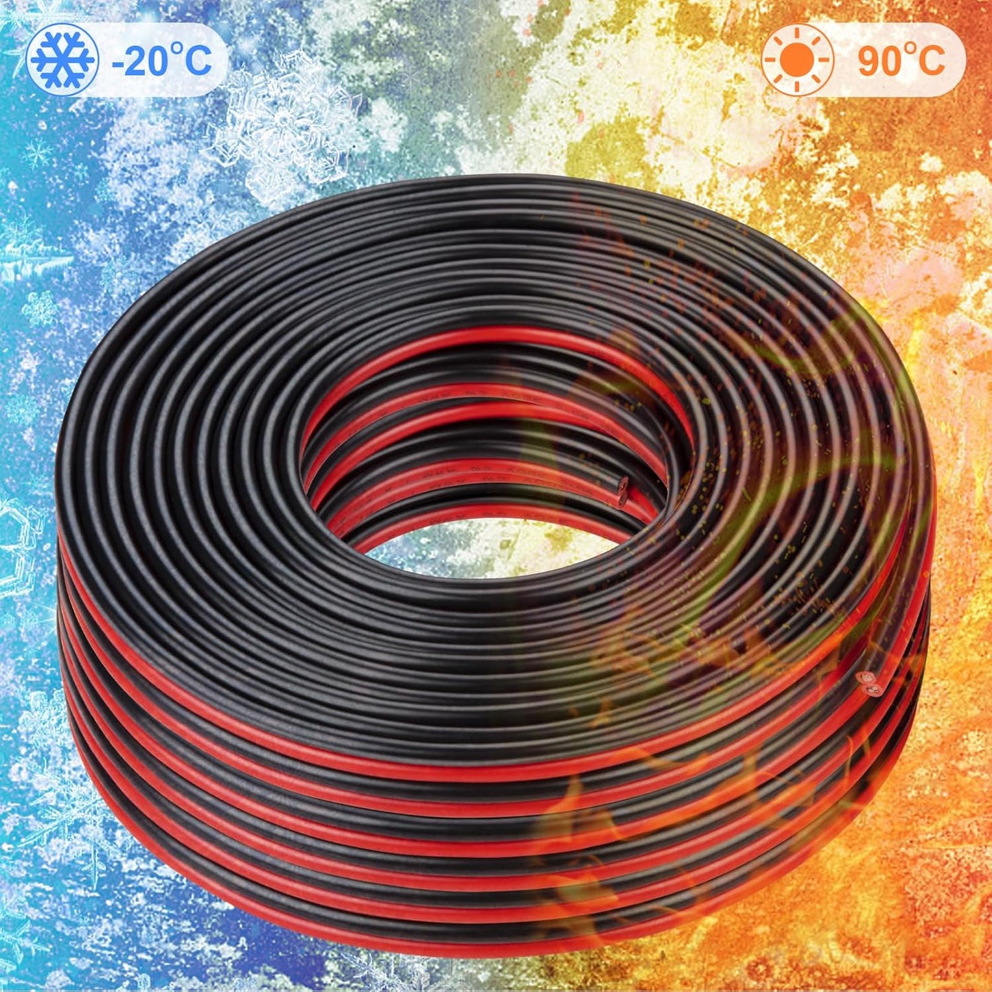 10 Gauge Wire 100FT Tinned Copper Wire-2 Conductor Parallel Wire Insulated Stranded Wire for Solar Panel Car Audio Automotive Low Voltage Electrical Wire for LED Lighting (10AWG 100FT)