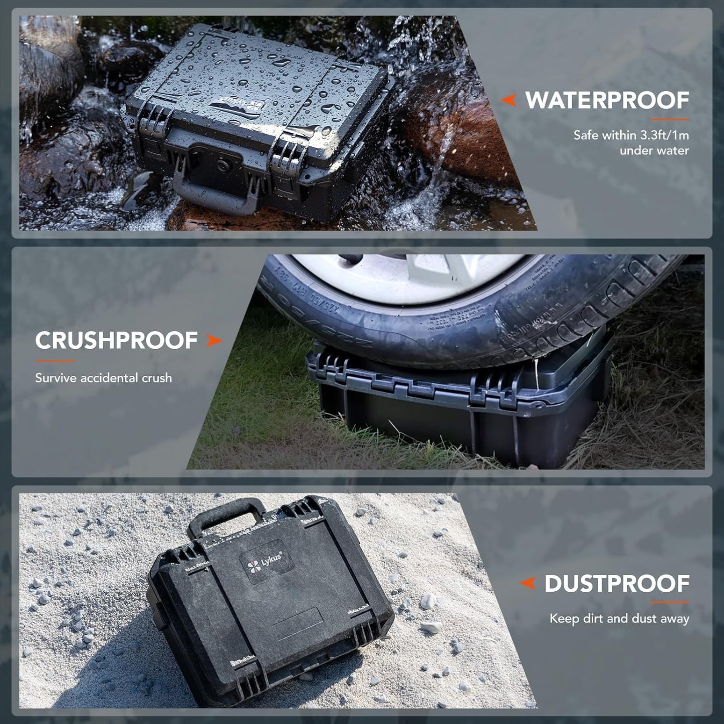 Lykus HC-4410 Waterproof Hard Case with Customizable Foam Insert, Interior Size 17.32x11.42x4.72 in, Suitable for up to 16" Laptop,Starlink Mini,Keyboard,Drill,Audio Mixer,Mic,Flashlight,and More