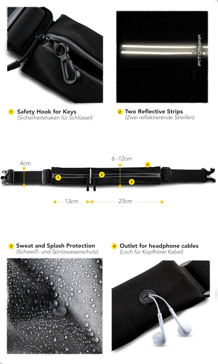 Fitgriff® Running Belt for Men & Women - Secure Jogging Pouch for Phone, Keys & Essentials - For All Cell Phones