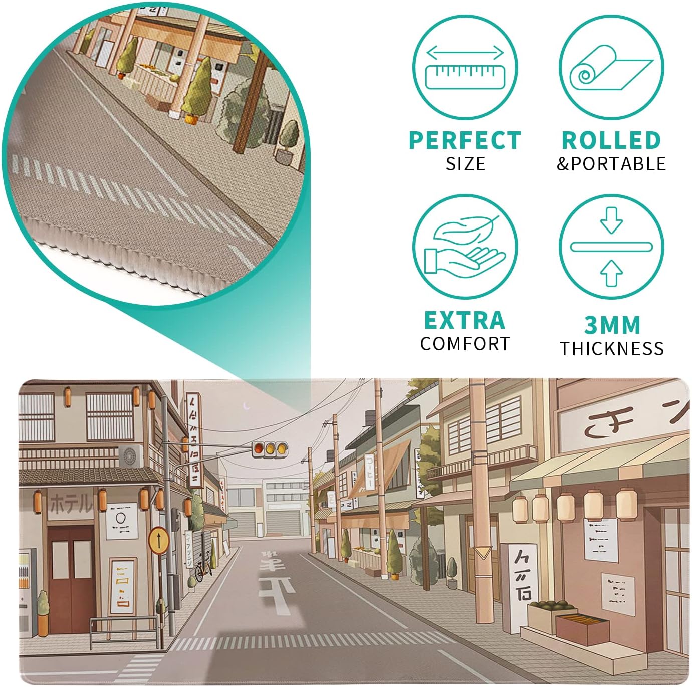 Tokyo Street Mouse Pad Anime Japanese Desk Mat Kawaii Large Gaming Mousepad XL Beige Cute Mousepad Gaming Non-Slip Rubber Base Stitched Edges Keyboard Mouse Mat Desk Pad for Office Home and Game