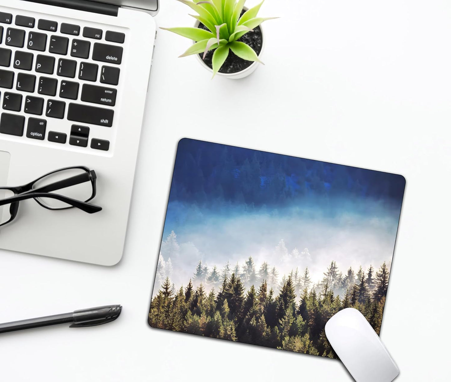 Natural Misty Forest Mouse Pads for Desk, Portable Wireless Computer Mouse pad Small Design with Women, Non-Slip Rubber Base Laptop Mousepad 9.5" x 7.9" Smooth Surface for Office & Travel