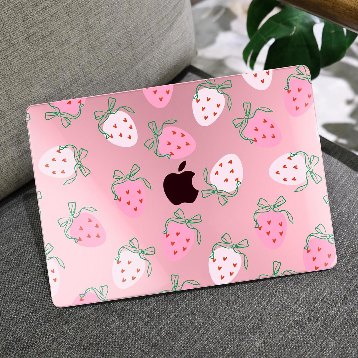 MEEgoodo Case for MacBook Air M4/M3/M2 13.6 inch 2025 2024 2022, Fit Model A3240 A3113 A2681, Compatible with MacBook Air 13 inch, Laptop Hard Shell Case with Keyboard Cover, Strawberry & Bow