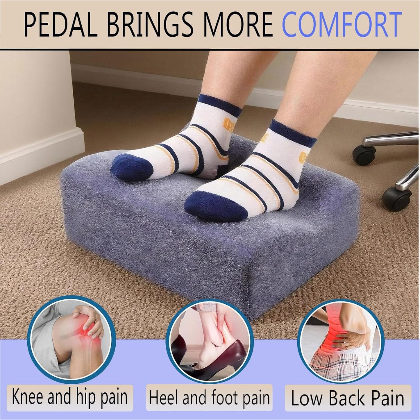 Foot Rest for Under Desk at Work, Ergonomic Under Desk Footrest with Washable Cover, Memory Foam Foot Stool for Office Chair & Gaming Chair, Back & Hip Pain Relief, Blue