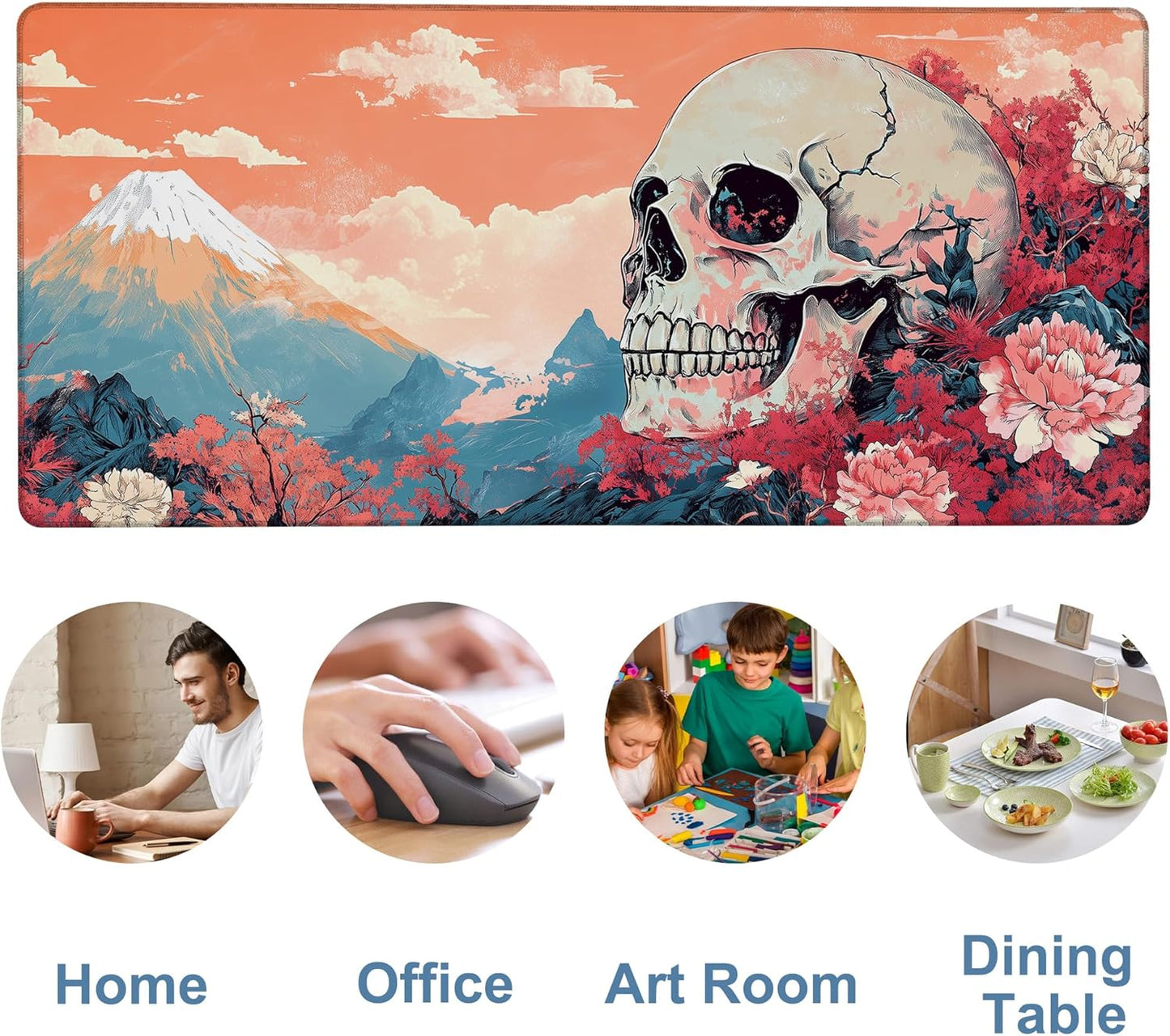 Anime Skull Gaming Mouse Pad 3mm Thick Stitched Edge Waterproof Non-Slip Large Computer Keyboard Mouse Mat,Suitable for Office Entertainment Decorative Desk Pad 35.4 x 15.7 Inches