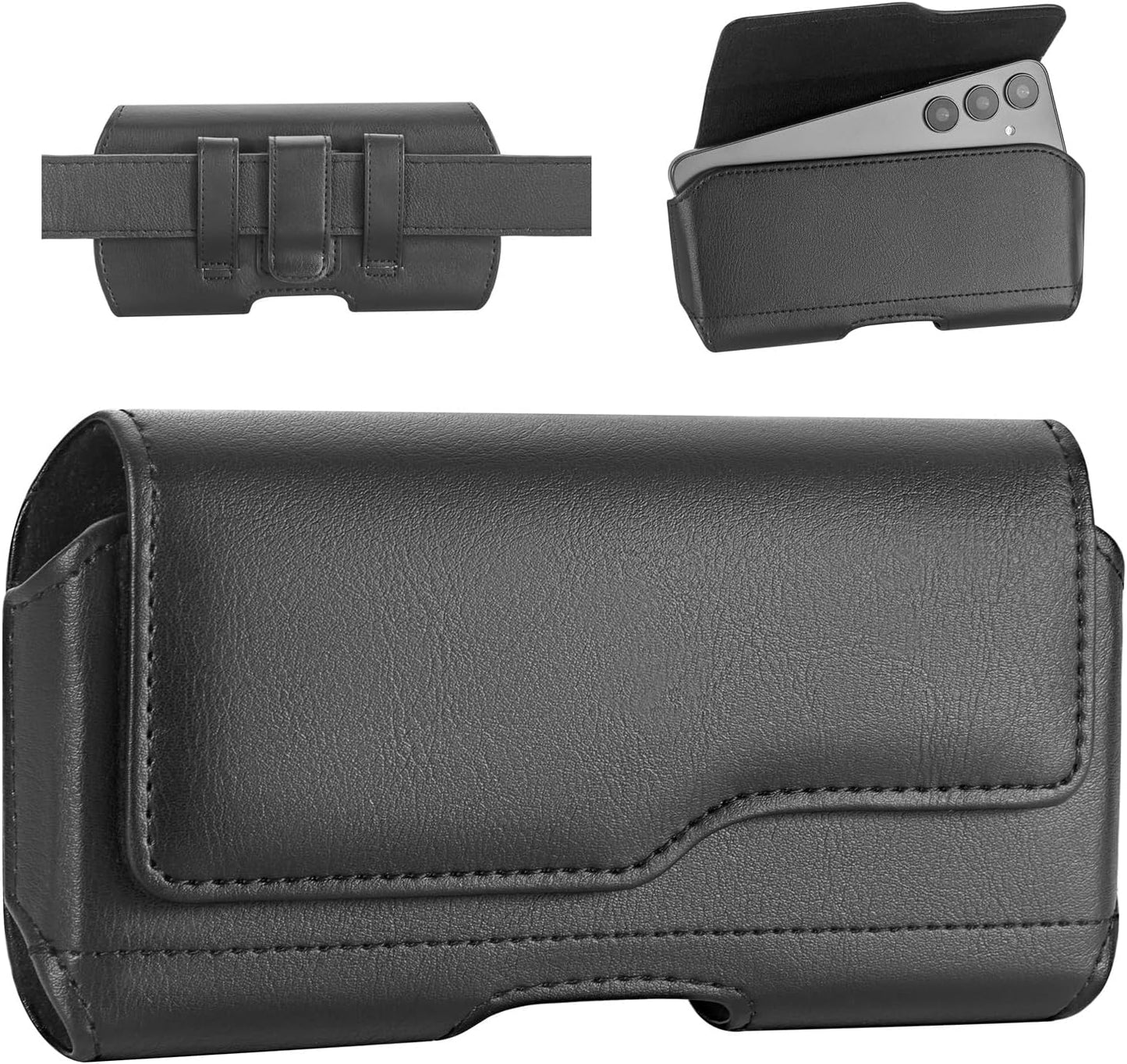 Holster Case for iPhone 15 Plus&15Pro Max, 14 Plus&14Pro Max, 13/12/11 Pro Max, Samsung Galaxy S24+ S23+ S22+ S21+ Plus Series, Phone Holder with Belt Clip (Fits Otterbox Commuter Case on)Black