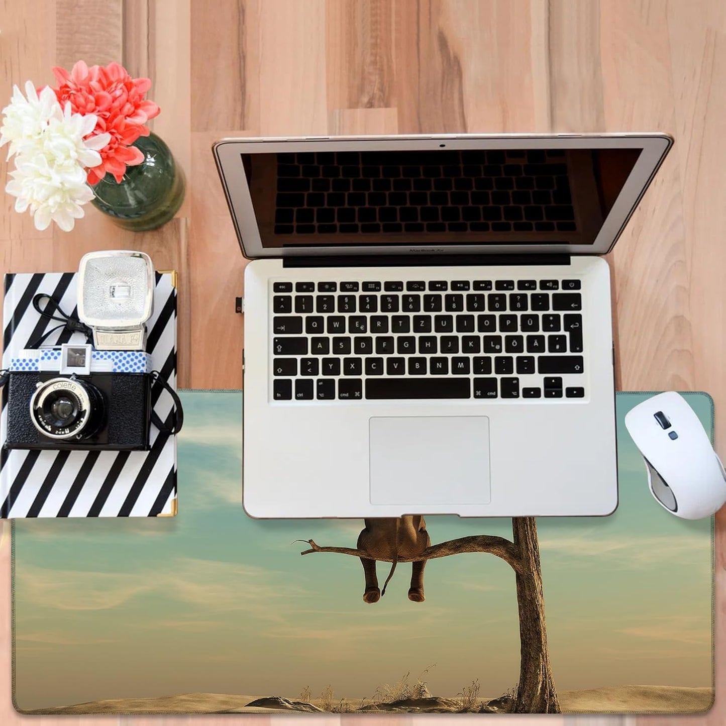 A Elephant Gaming Mouse Pad 3mm Thick Stitched Edge Waterproof Non-Slip Large Computer Keyboard Mouse Mat,Suitable for Office Entertainment Decorative Desk Pad 35.4 x 15.7 Inches