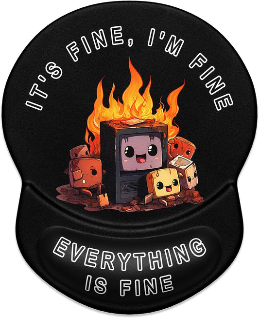 ITNRSIIET Ergonomic Mouse Pad with Gel Wrist Support Small Wrist Rest Smooth Surface Non-Slip PU Base Comfortable Office Supplies Pain Relief, 8.7 x 7.2 inches, Funny Burning Box