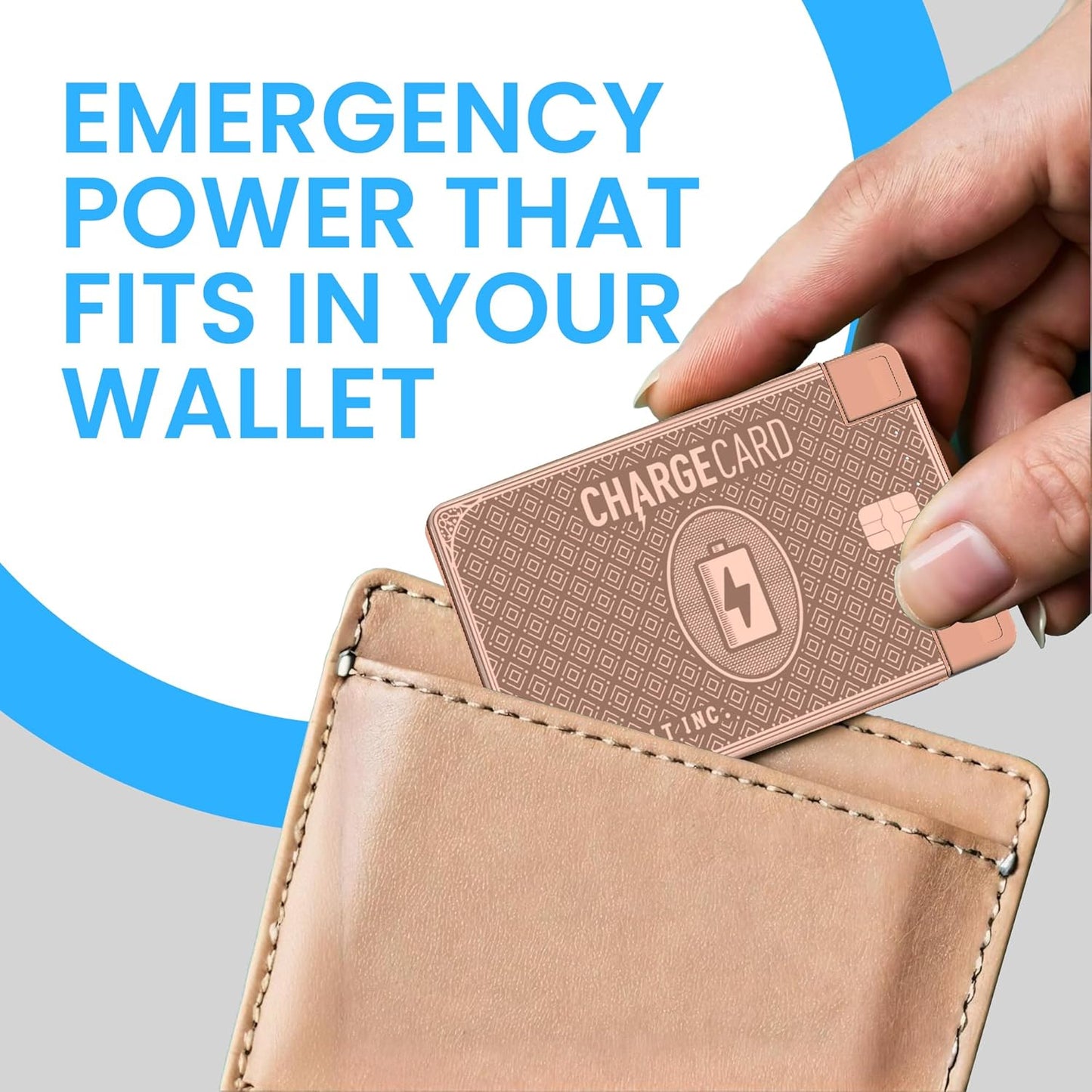 AquaVault ChargeCard – Ultra Slim Emergency Power Bank (2300mAh) – Fits in Wallet – USB-C & Micro-USB – Durable Steel Body – Flight-Safe Pocket Charger for iPhone 16/15/14/13/12, Android - (Rose Gold)