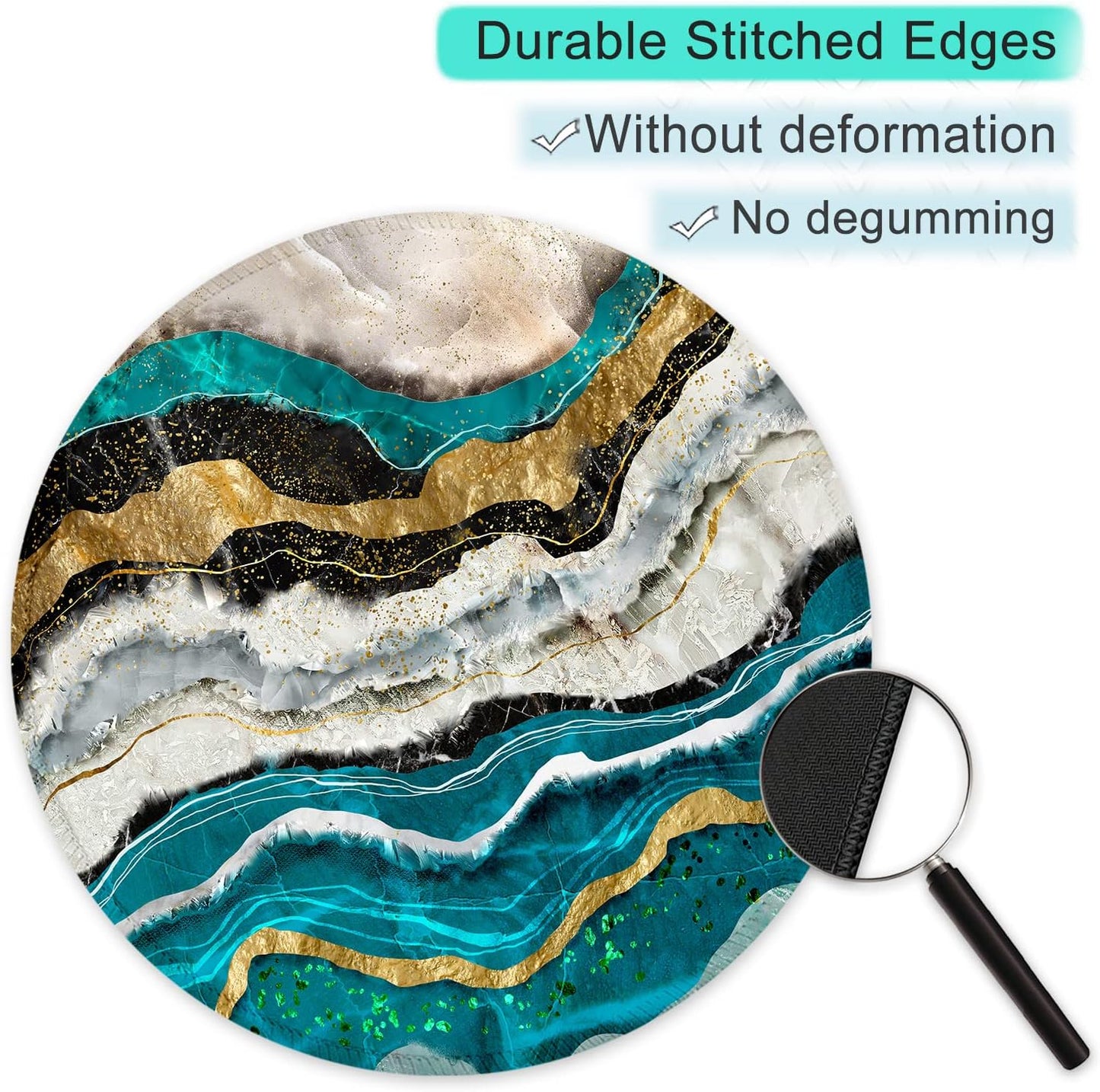 ITNRSIIET Round Mouse Pad with Stitched Edge Premium-Textured Waterproof Non-Slip Rubber Base Desktop Protection Mat Diameter 8.7 inches, Abstract Light Luxury