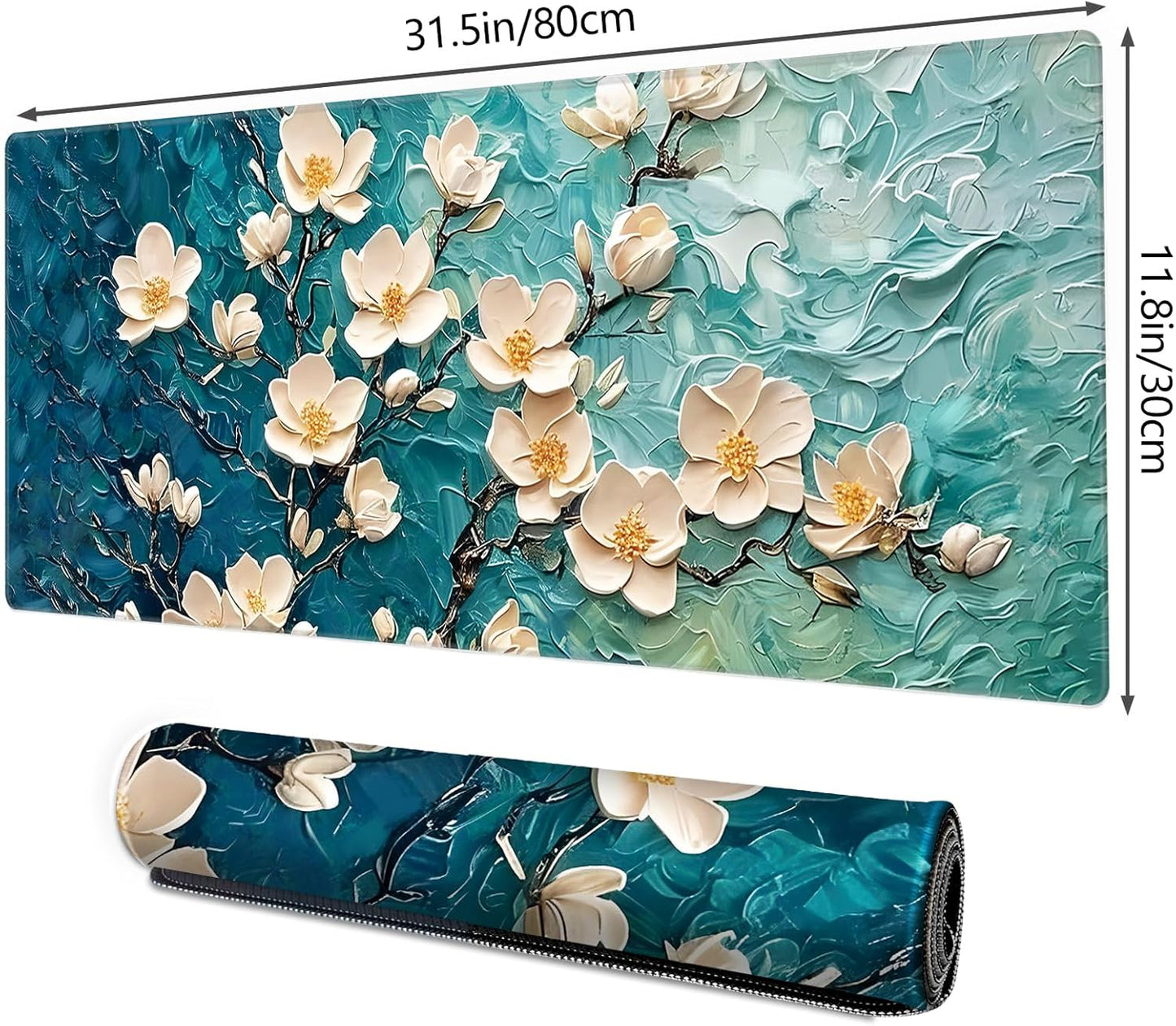 Galdas Gaming Mouse Pad XXL XL Large Long Extended Big Mousepad Non-Slip Rubber Keyboard Desk Pad with Stitched Edges for Laptop Home Office (31.5x11.8x0.08 Inch) … (Painting Flowers)