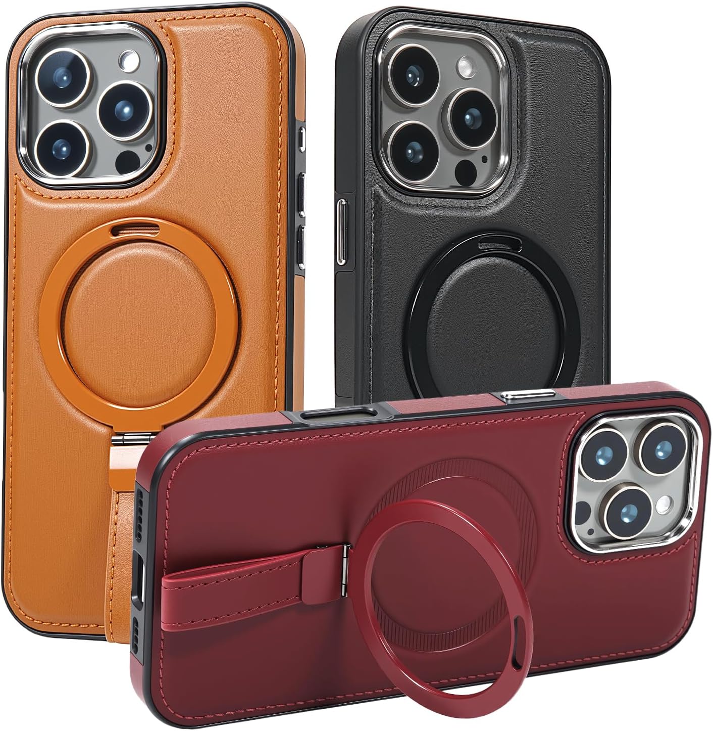 Leather Case, Suitable for iPhone 16 Pro Case, Invisible Magnetic Design, Equipped with a Lanyard and Foldable Stand, Black, Yellow and red (Yellow, iPhone 16 Pro)