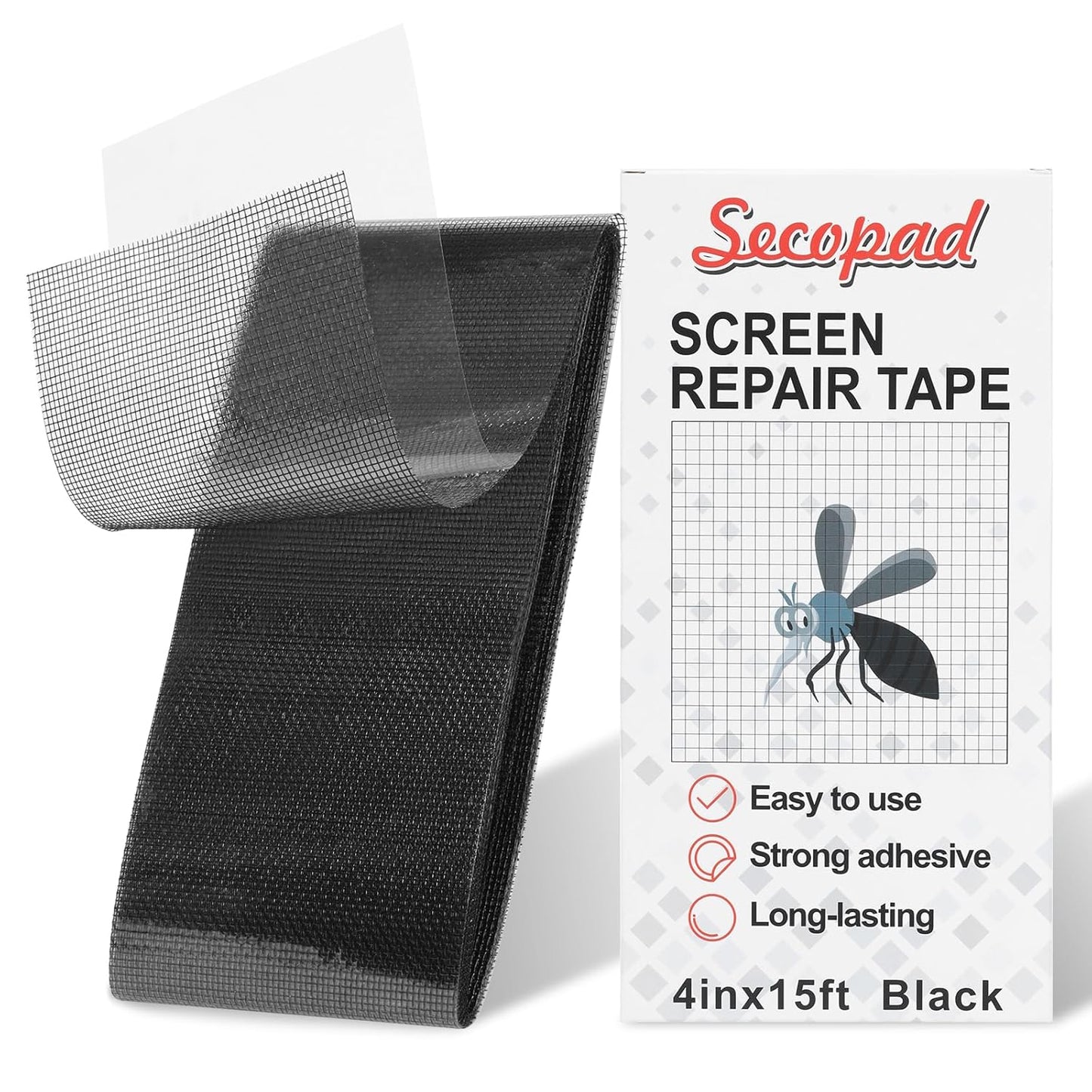 Black Screen Repair Tape, 4" X 180" (15FT) Window Screen Door Repair Kit, Strong Adhesive Fiberglass Patch Tape Mesh