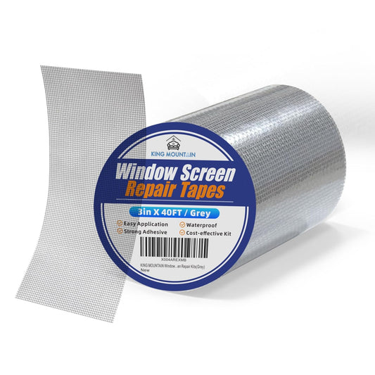 KING MOUNTAIN Grey Window Screen Repair Tape,3inX40FT Heavy Duty Screen Repair Kit for Window Screen and Screen Door Tears Holes,Strong Adhesive & Waterproof Window Screen Patch