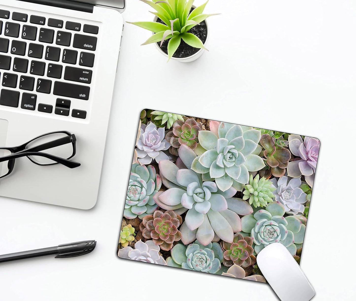 Cute Succulents Mouse Pad, Natural Plants Mousepad for Design, Anti-Slip Rubber Base Wireless Mouse Pads for Laptop
