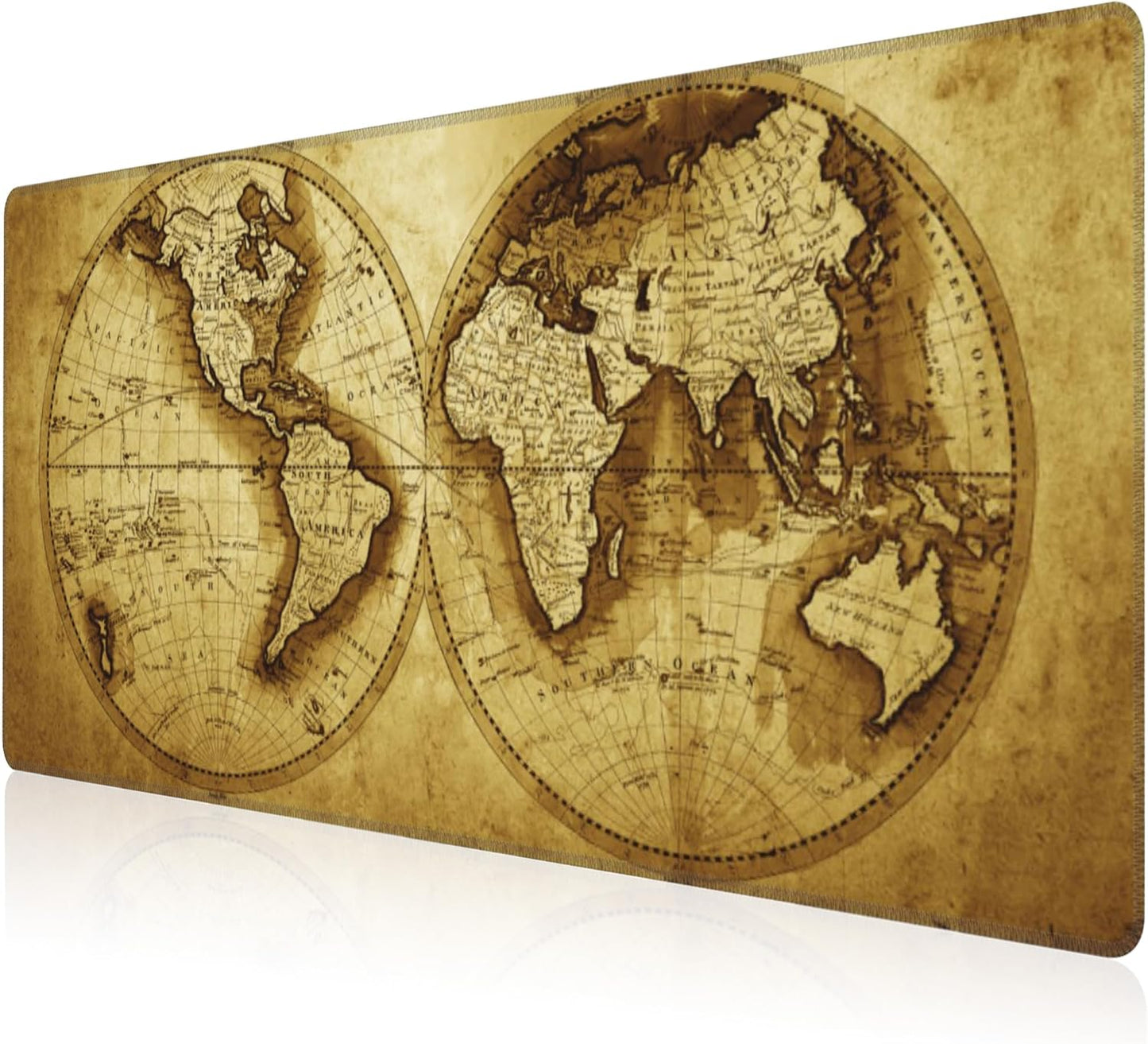 Mouse Pad, Large Antique World Map Desk Mat, Extended Non-Slip Gaming Keyboard Mousepad Desk Pad, Thick Stitched Edges Waterproof Mouse Mat 31.5"x15.7" (Retro World Map)