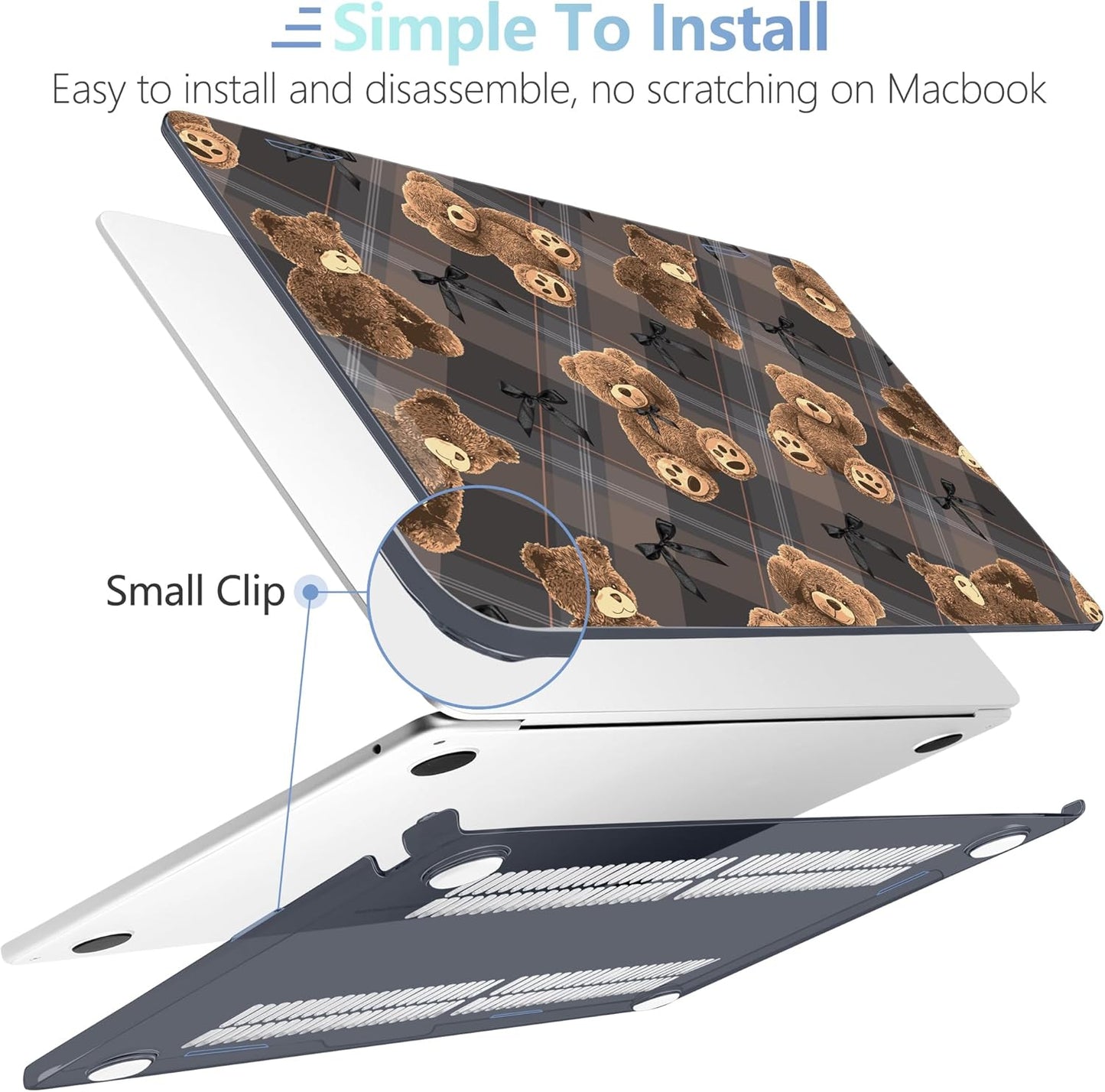 MEEgoodo Case for M4/M3/M2 MacBook Air 13.6 inch Case 2025 2024 2022, Fit Model A3240/A3113/A2681, Laptop Hard Shell with Keyboard Cover Compatible with MacBook Air 13 inch, Cute Little Bear