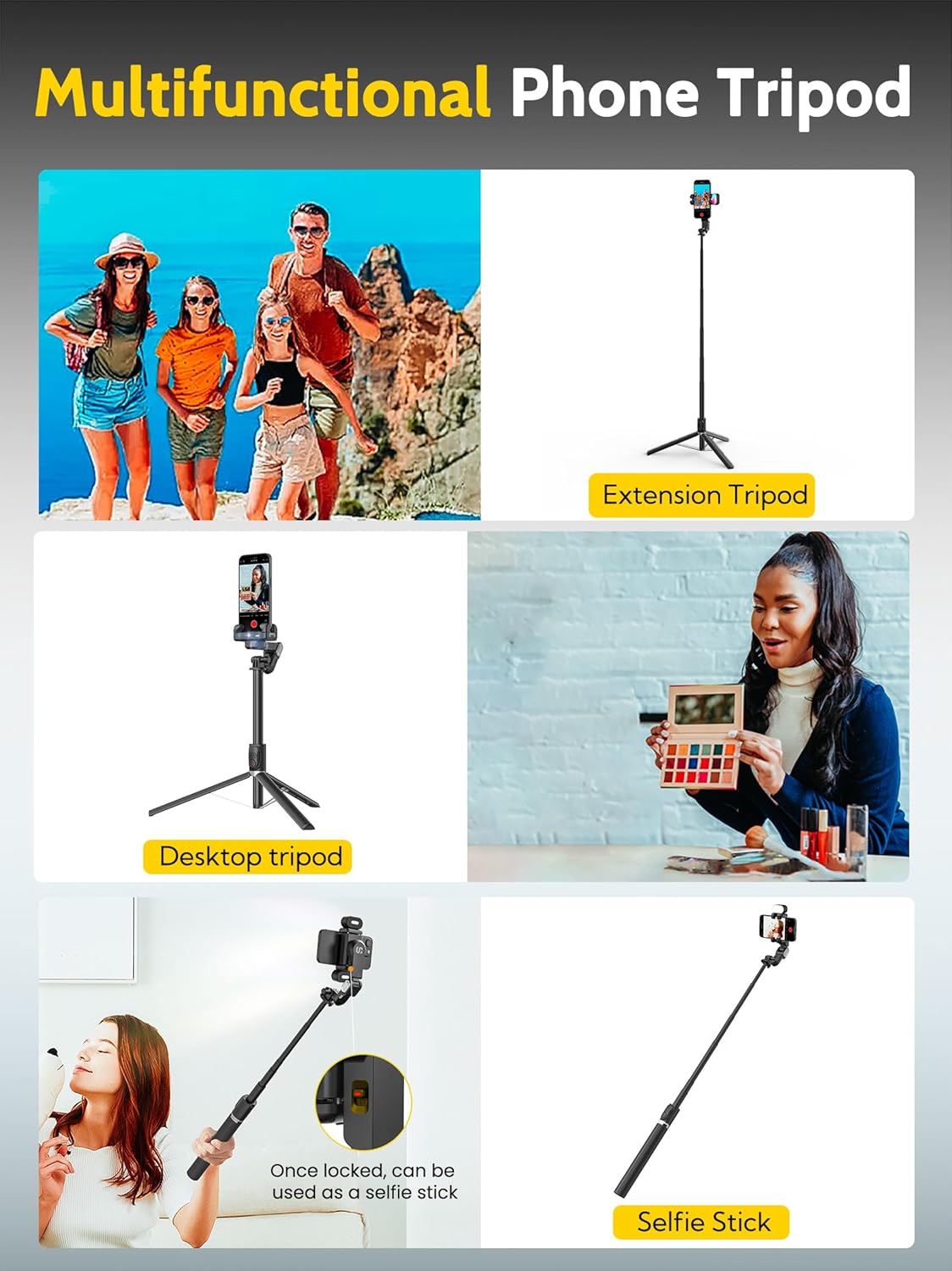 Auto Face Tracking Tripod 360 Rotation w/Stand,Selfie Stick Tripod for iPhone Android w/RGB Light,Remote Control,Phone Stand Follow You for Video Recording for TikTok Vlogging(M2Pro Black)