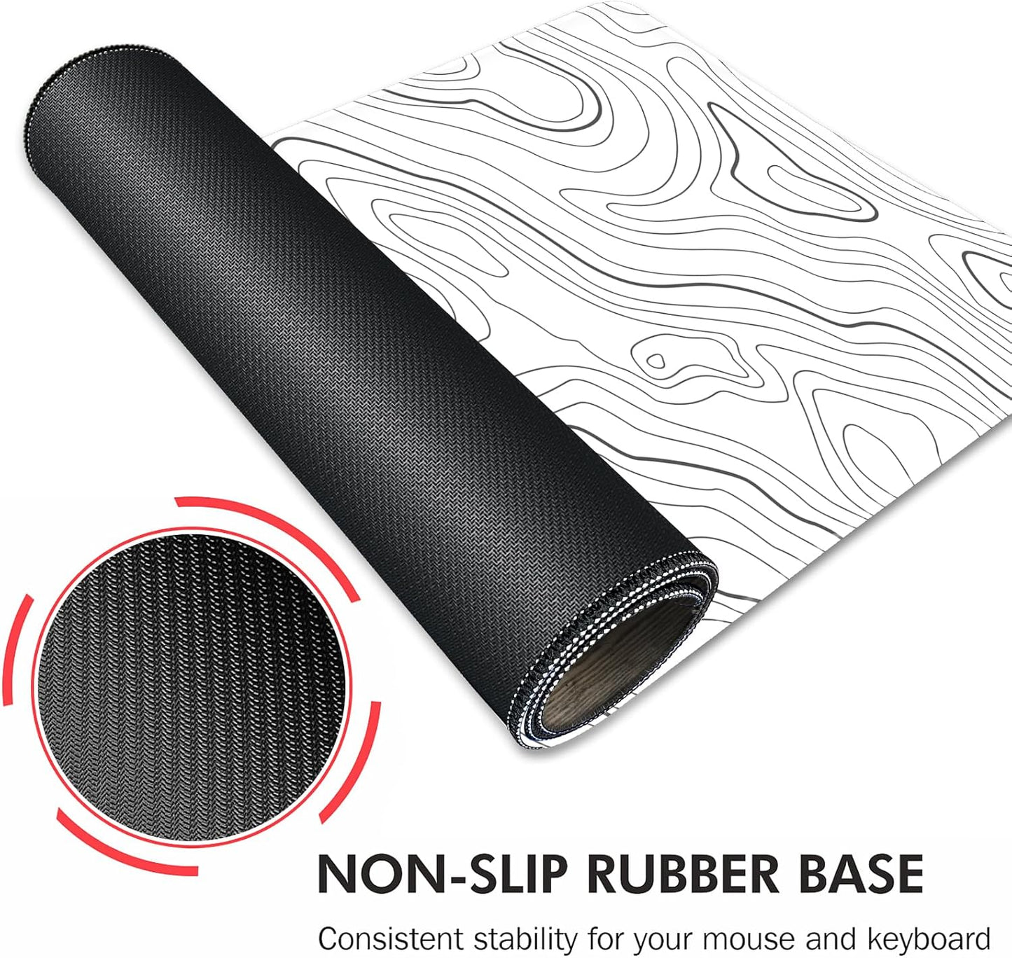 Gaming Mouse Mat Forest Background Pattern XXL XL Large Mouse Mat Long Extended Mouse Pad Desk Mat Non-Slip Rubber Mice Pads Stitched Edges Thin Pad (Topographic Map White)