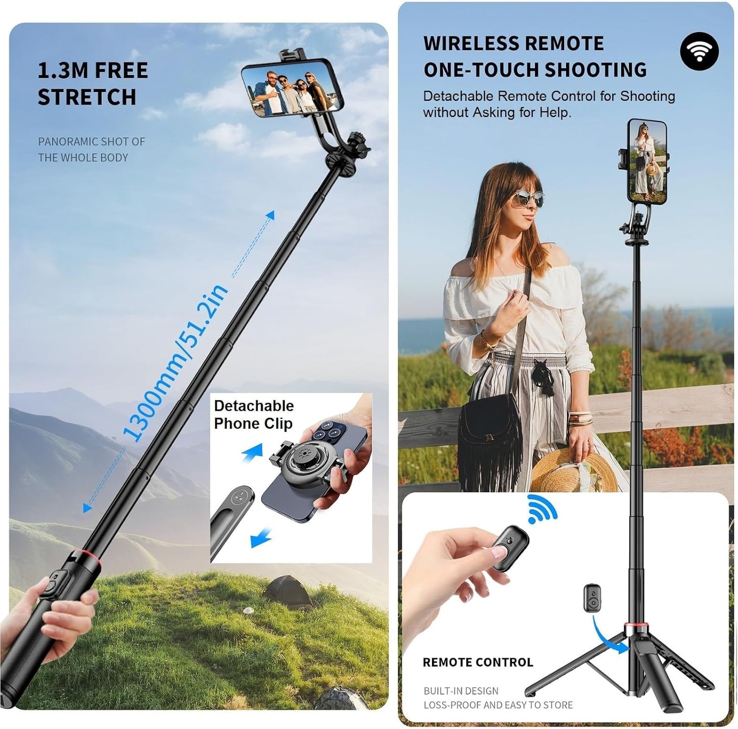 Magnetic Selfie Stick Tripod for iPhone, 51" Phone Tripod Compatible with Magsafe, Travel Selfie Stick for iPhone 16 15 14 12 Series Android Phone Stand Camera Holder for Video Recording