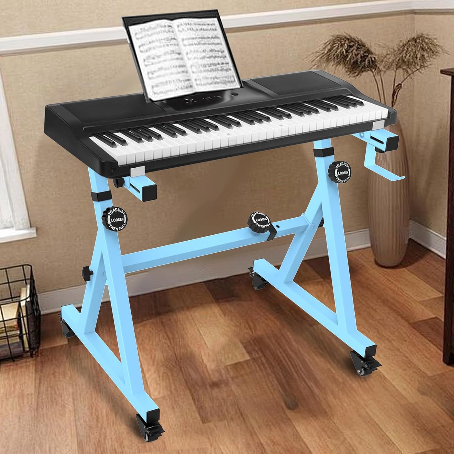 Universal Keyboard Stand, Z-style Heavy-Duty Piano Stand, Adjustable and Portable Piano Keyboard Stand for 61 and 88 Keys, Blue