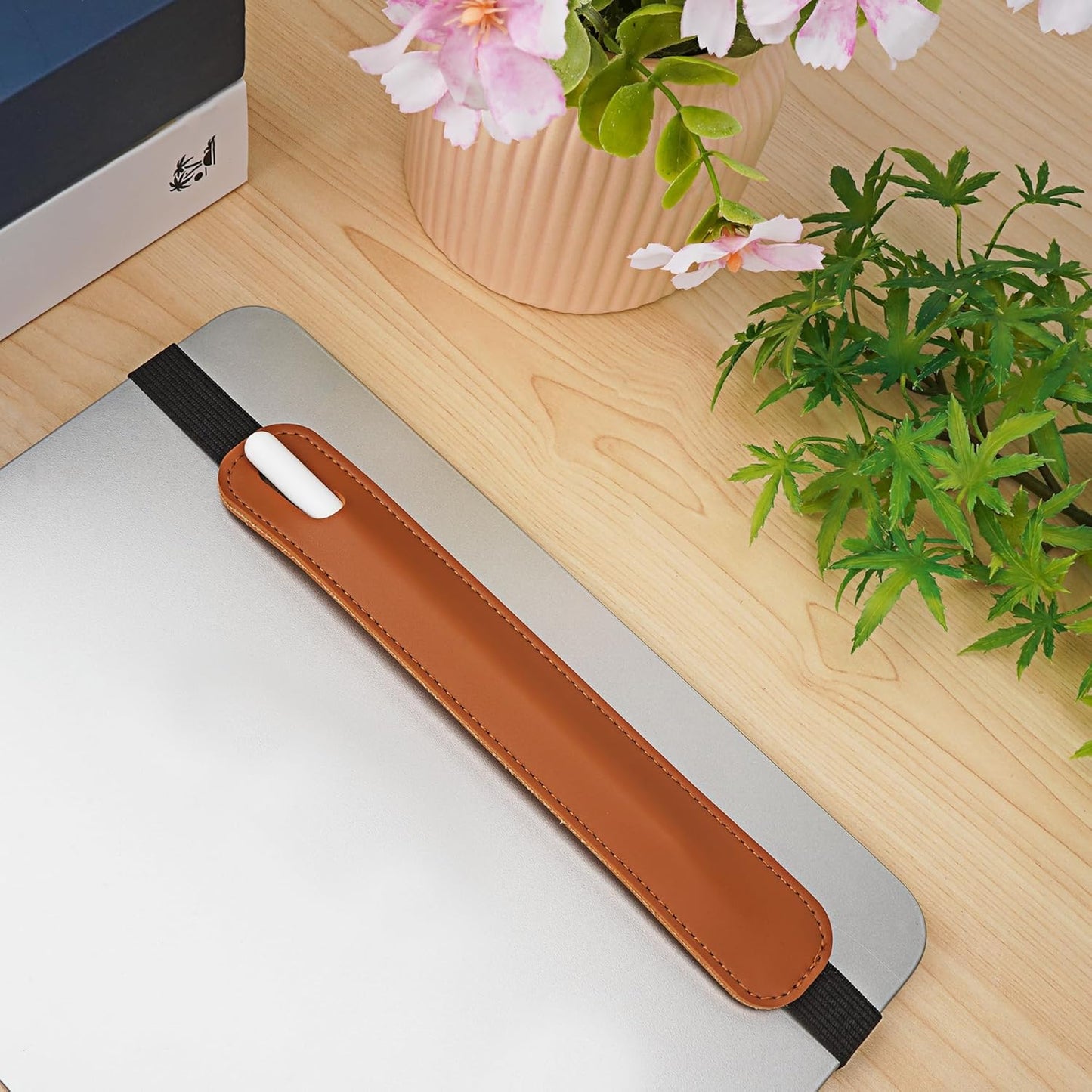 Vegan Leather Elastic Band Stylus Holder, Capacitive Pen Case for Tablets - Fits Most Capacitive Pens & Pencils(Brown)