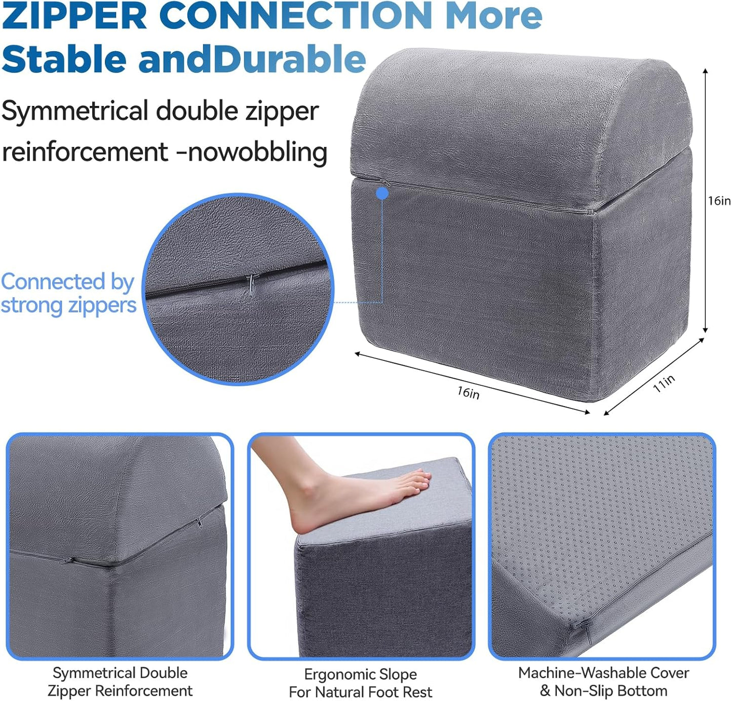 Adjustable Foot Rest for Under Desk - 3-in-1 Ergonomic Foot Stool with Zipper Connection, Height Adjustable for Office, Home & Gaming (Gray)