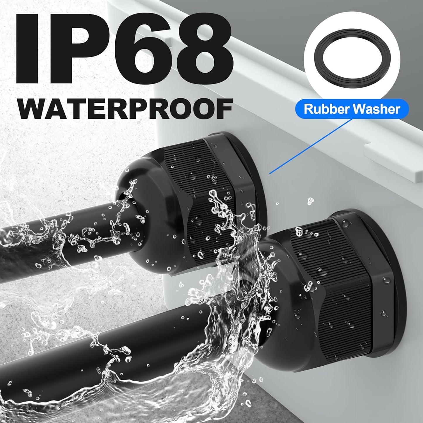 Joinfworld 72pcs Cable Glands Kit Waterproof Strain Relief Cord Connector Grip Weatherproof Cable Pass Through PG7 1/4" 1/2" 3/4" 1" NPT Wire Grommet