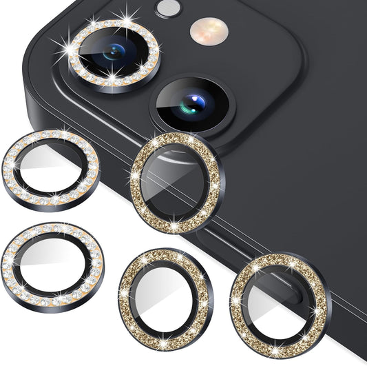 AGVEE 3+3 6 Pack for iphone 12 Pro/12/12 Mini/11 Pro Max/11 Pro/11 Camera Lens Cover Protector, Bling Diamond & Bling Glitter Metal Ring 9H Tempered HD Glass Camera Protector, Bling-Black