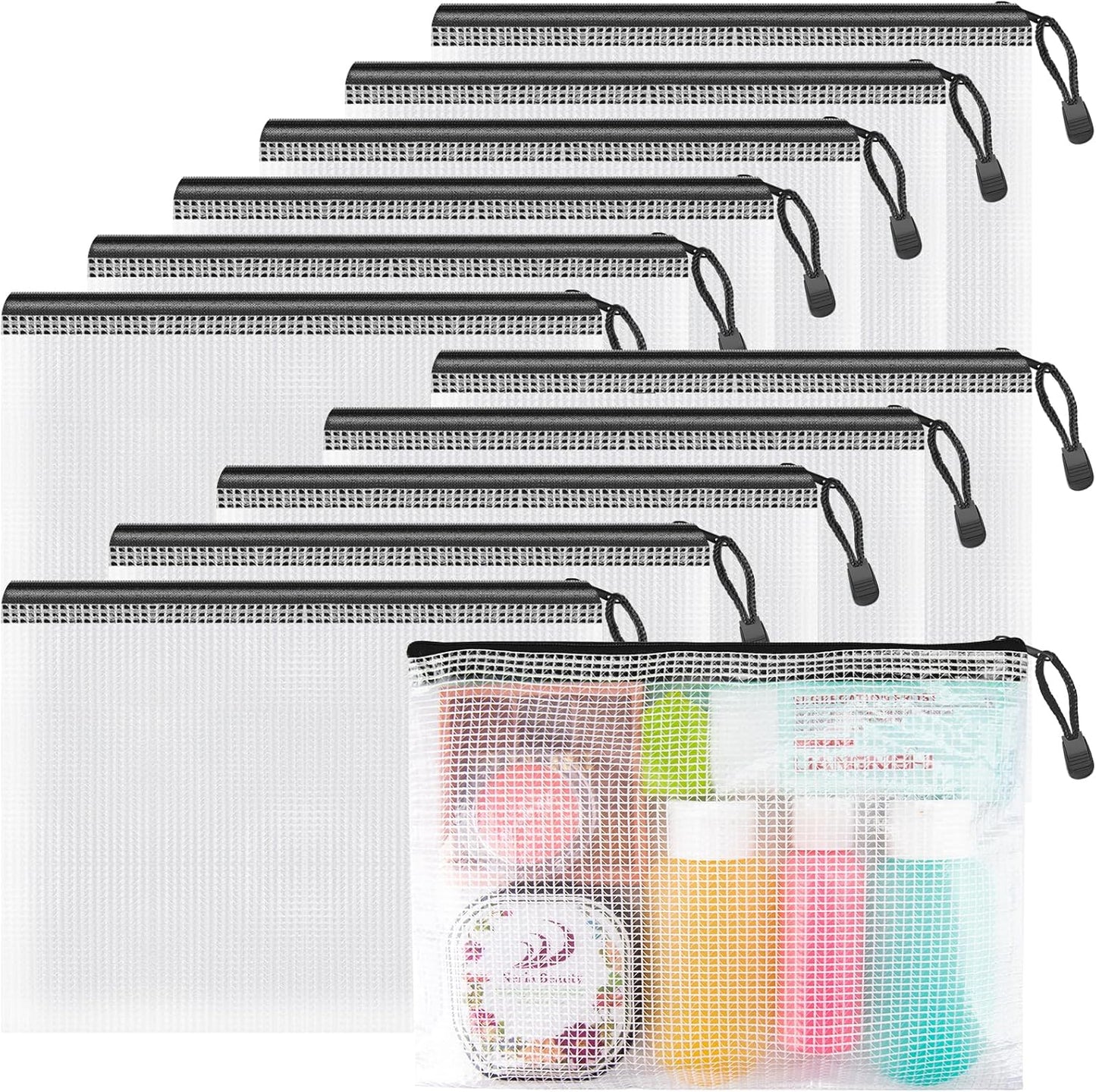 Umriox Small Zipper Pouch, 9.5x7.1 in (Black, 12 Packs), Zipper Bags with Zipper for Office Supplies Travel Accessories