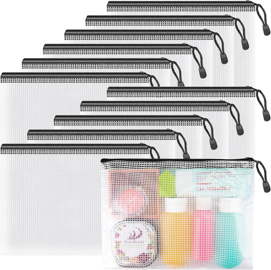 Umriox Small Zipper Pouch, 9.5x7.1 in (Black, 12 Packs), Zipper Bags with Zipper for Office Supplies Travel Accessories