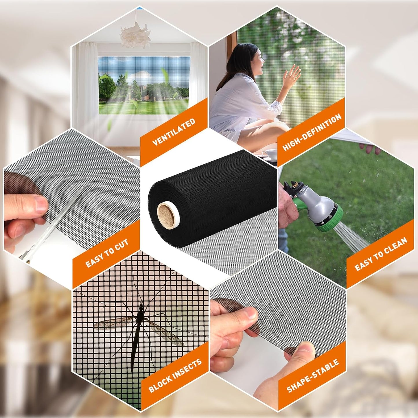 MAGZO Window Screen Replacement Mesh Roll, 37.4in × 16.4ft Upgraded Density 48x48 Mesh 0.12mm WD High Definition Siftproof Screen for Porch Doors Repair Kit, Ideal for Patio, Sliding Doors