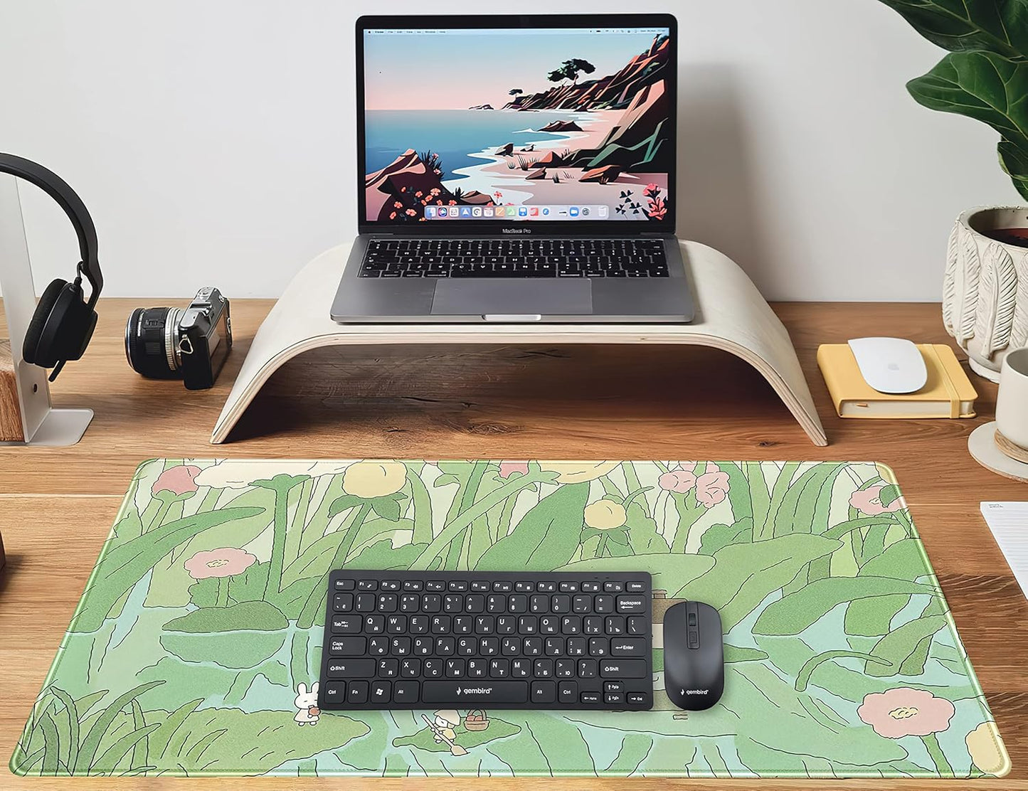 Kawaii Green Desk Mat Cute Mouse Pad Japanese, Flowers and Plants Keyboard Mat, Anime Aesthetics Large Mousepad XXL Gaming Desk Pad XL Office Home Decor for Women Girls Keyboard Pad 31.5"x15.75"