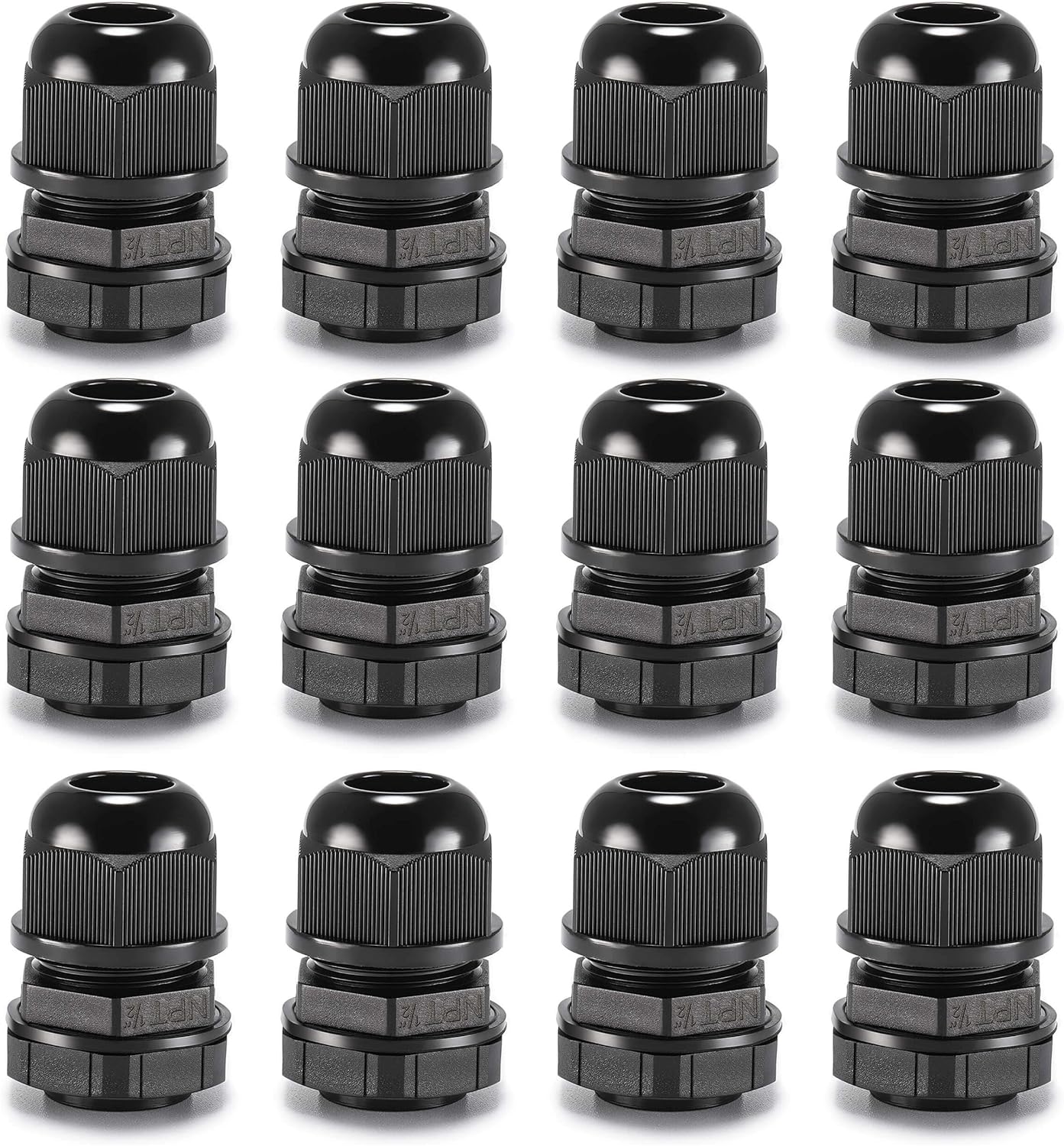 QILIPSU 12pcs 1/2" NPT Cable Gland Waterproof IP68 Nylon Cable Pass Through Cord Grip Connector Strain Relief Wire Grommet