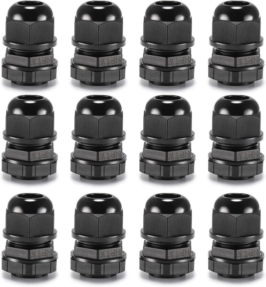 QILIPSU 12pcs 1/2" NPT Cable Gland Waterproof IP68 Nylon Cable Pass Through Cord Grip Connector Strain Relief Wire Grommet