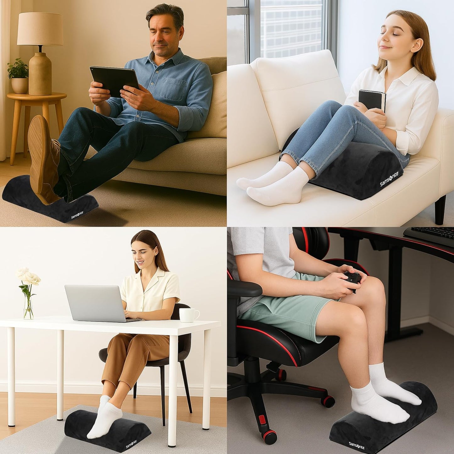 Samsonite Foot Rest for Under Desk at Work – Ergonomic Foot Stool for Couch – Versatile Under Desk Footrest for Office & Home, Foot Support Underdesk